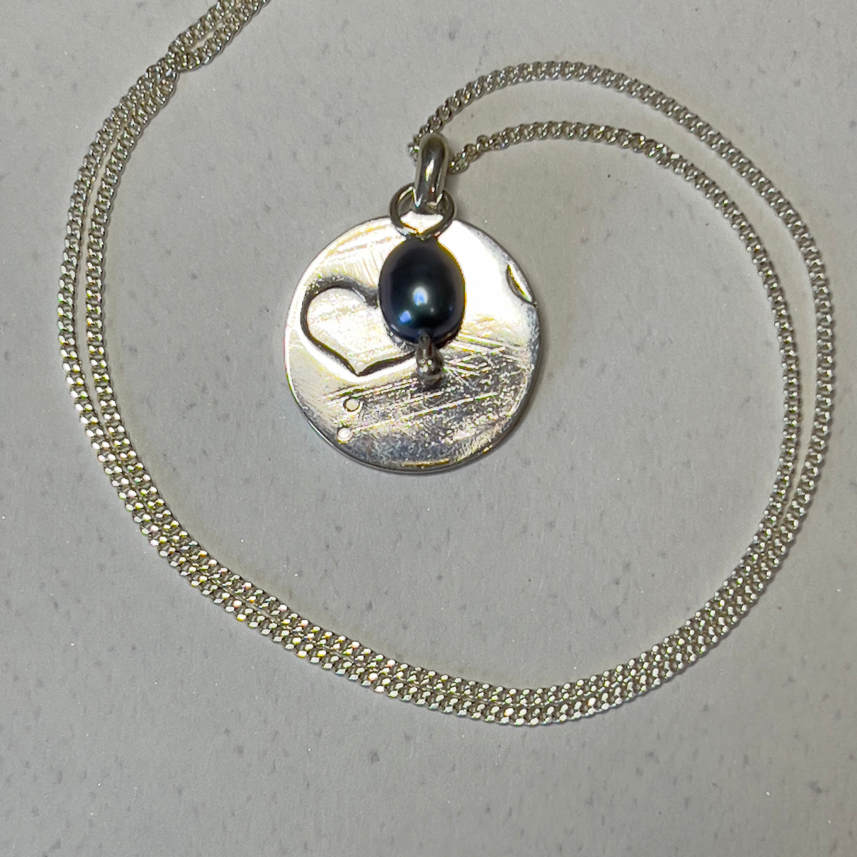 Sterling silver heart pendant necklace with freshwater pearl