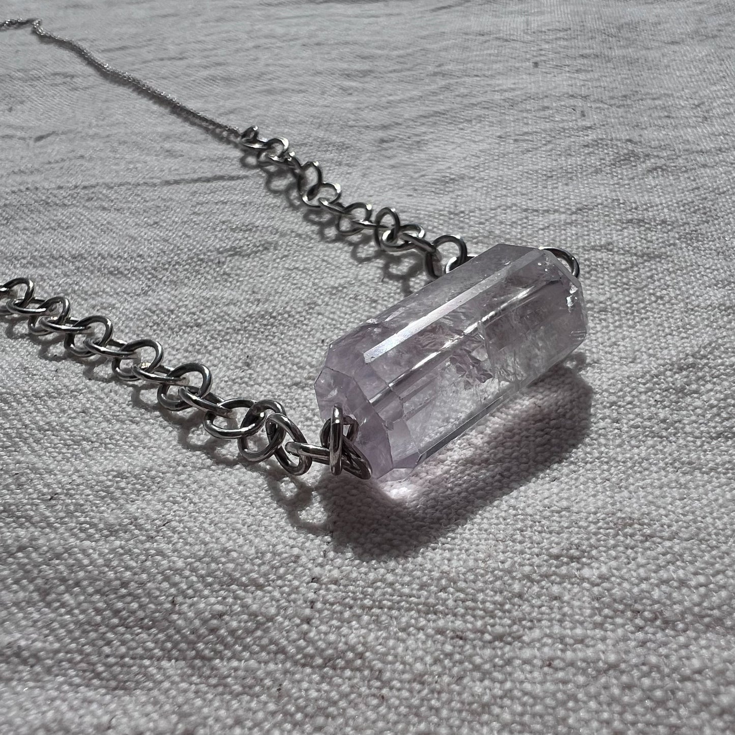 Necklace | Neck Adornment | Amethyst Barrel with Handmade sterling silver Chain