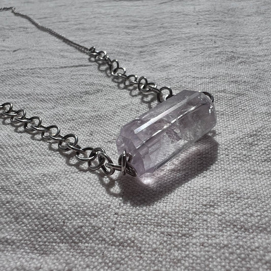 Necklace | Neck Adornment | Amethyst Barrel with Handmade sterling silver Chain