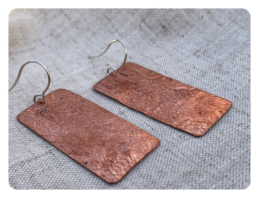 Earrings I Ear Adornment Patterned copper rectangle