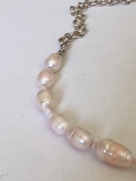 Necklace | Neck Adornment | Sterling silver Chain with Pearl accent