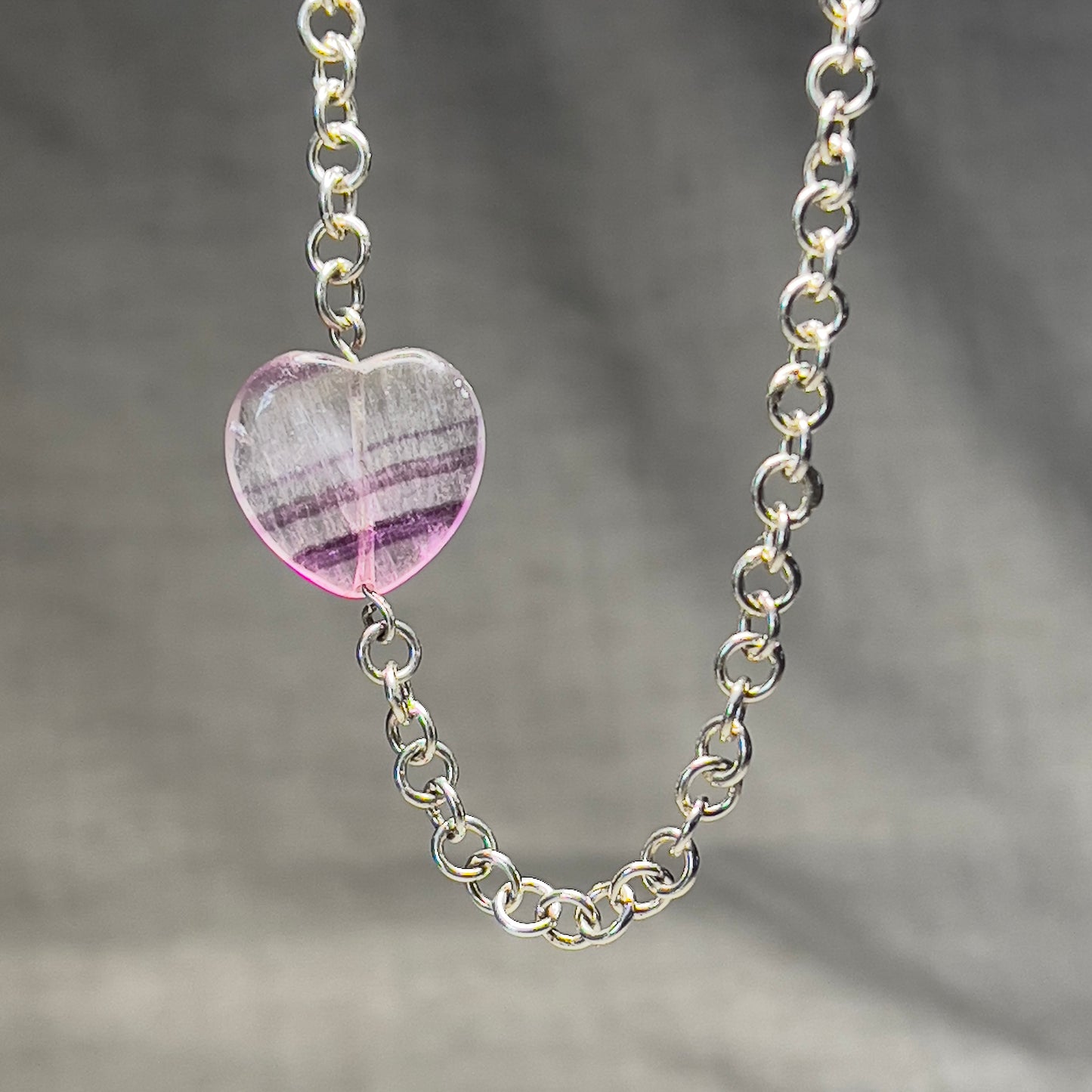 Necklace | Neck Adornment | Fluorite Heart Handmade Sterling Silver Chain