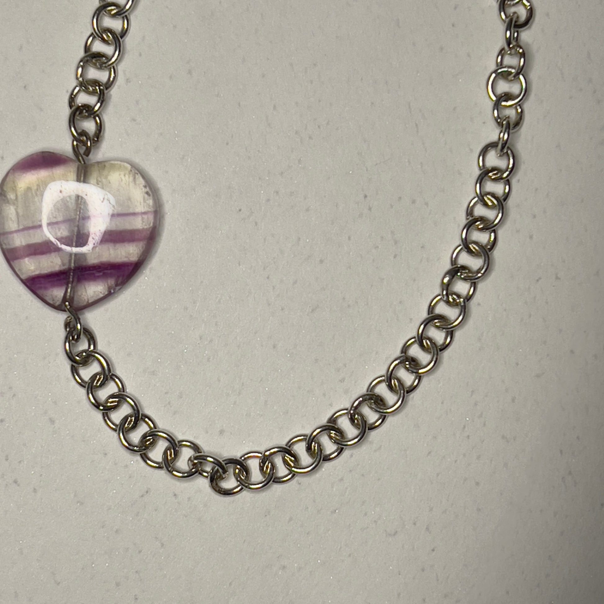 Necklace | Neck Adornment | Fluorite Heart Handmade Sterling Silver Chain