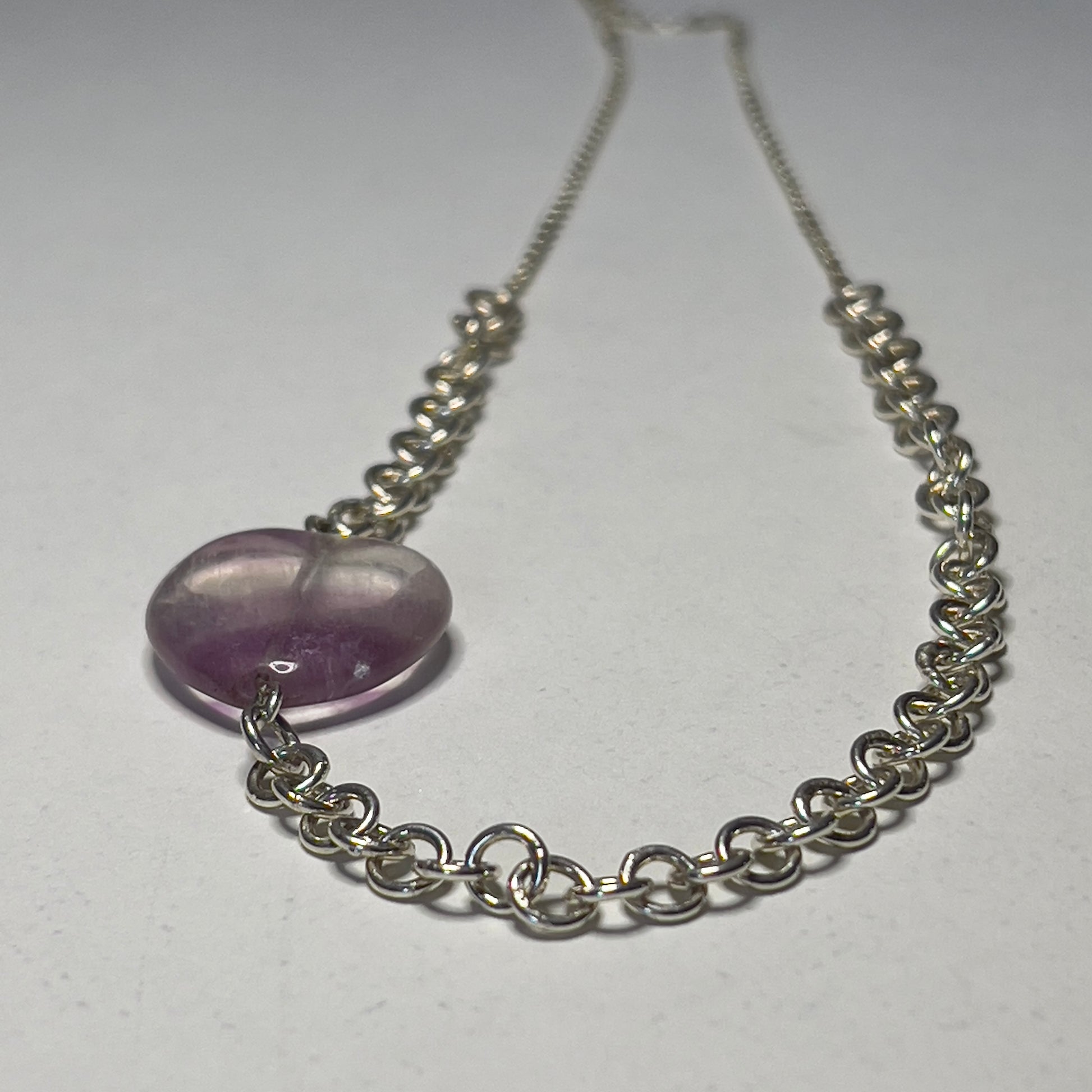 Necklace | Neck Adornment | Fluorite Heart Handmade Sterling Silver Chain