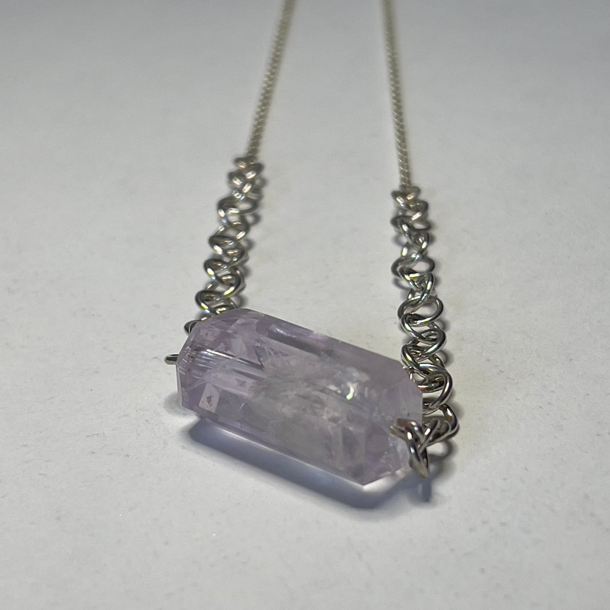 Necklace | Neck Adornment | Amethyst Barrel with Handmade sterling silver Chain