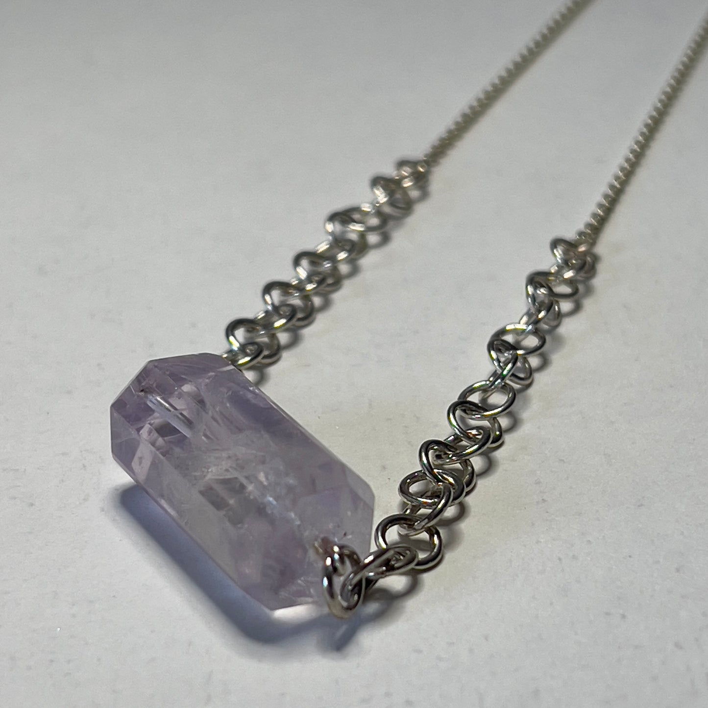 Necklace | Neck Adornment | Amethyst Barrel with Handmade sterling silver Chain