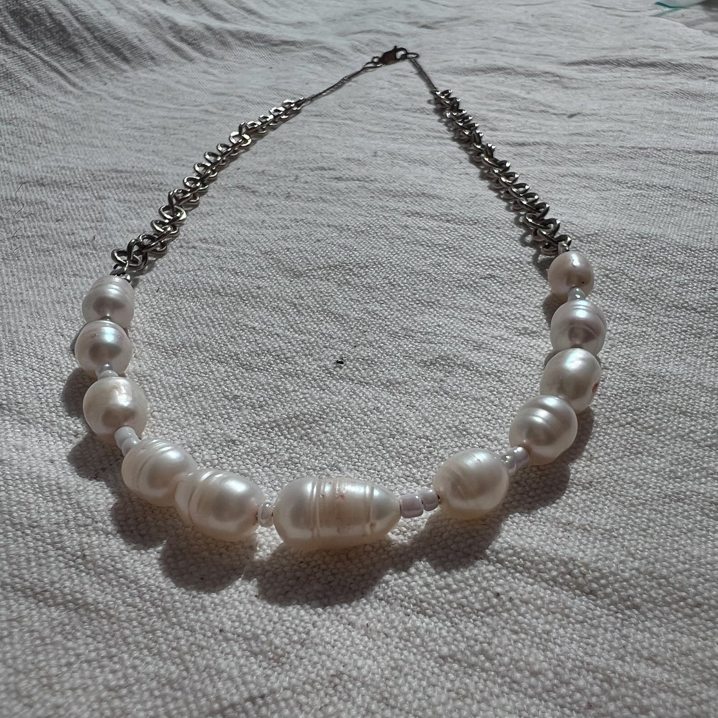 Necklace | Neck Adornment | Sterling silver Chain with Pearl accent