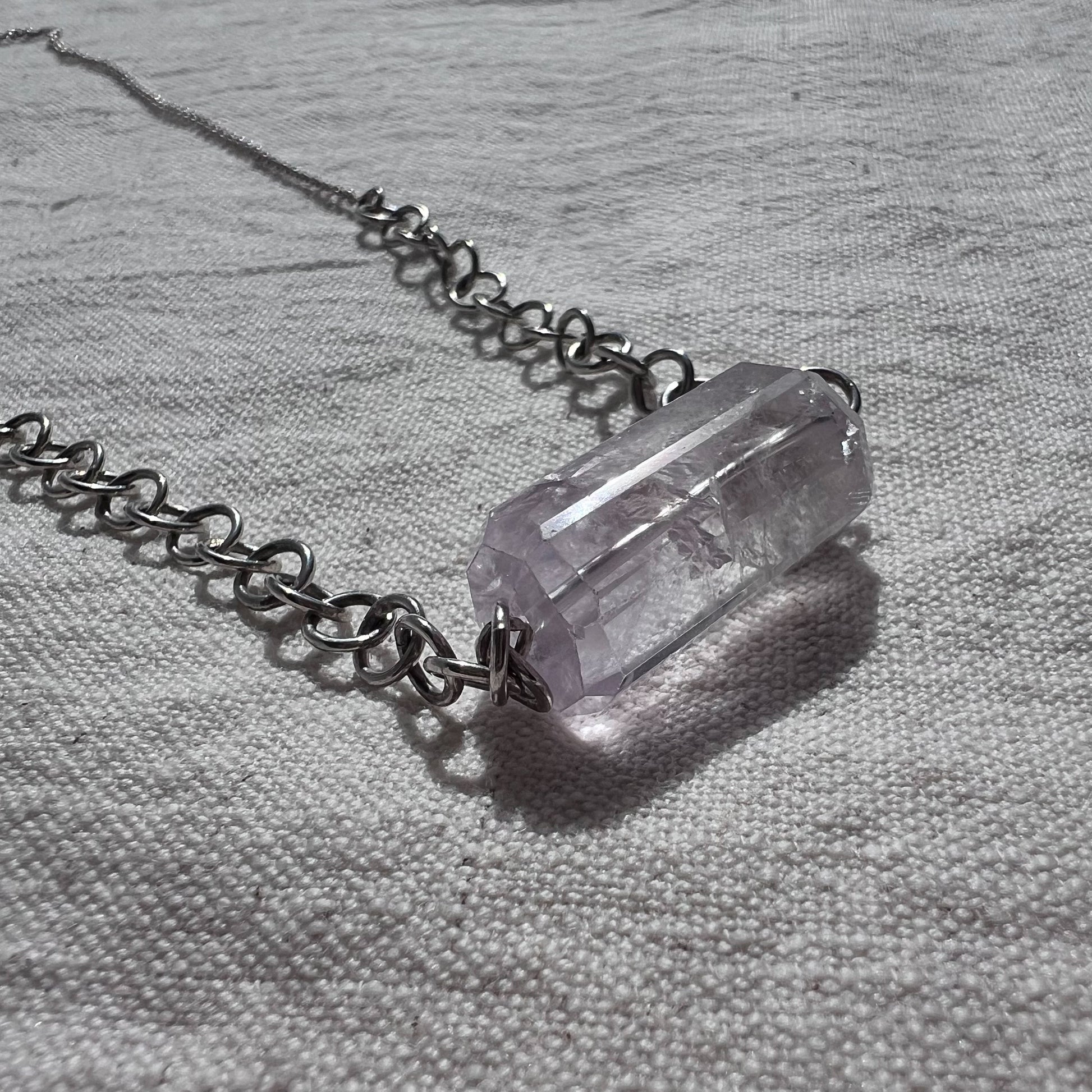 Necklace | Neck Adornment | Amethyst Barrel with Handmade sterling silver Chain
