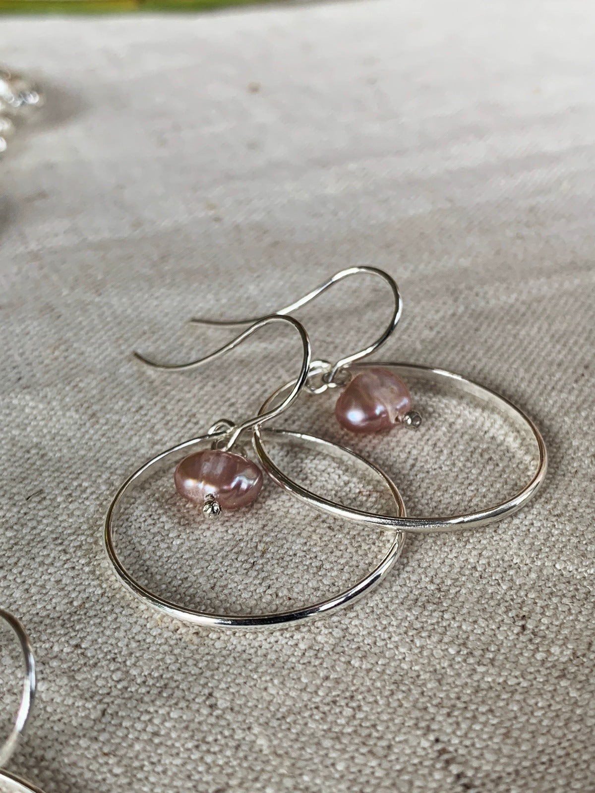 Earrings I Ear Adornment Sterling Silver hanging Hoops with single pearl