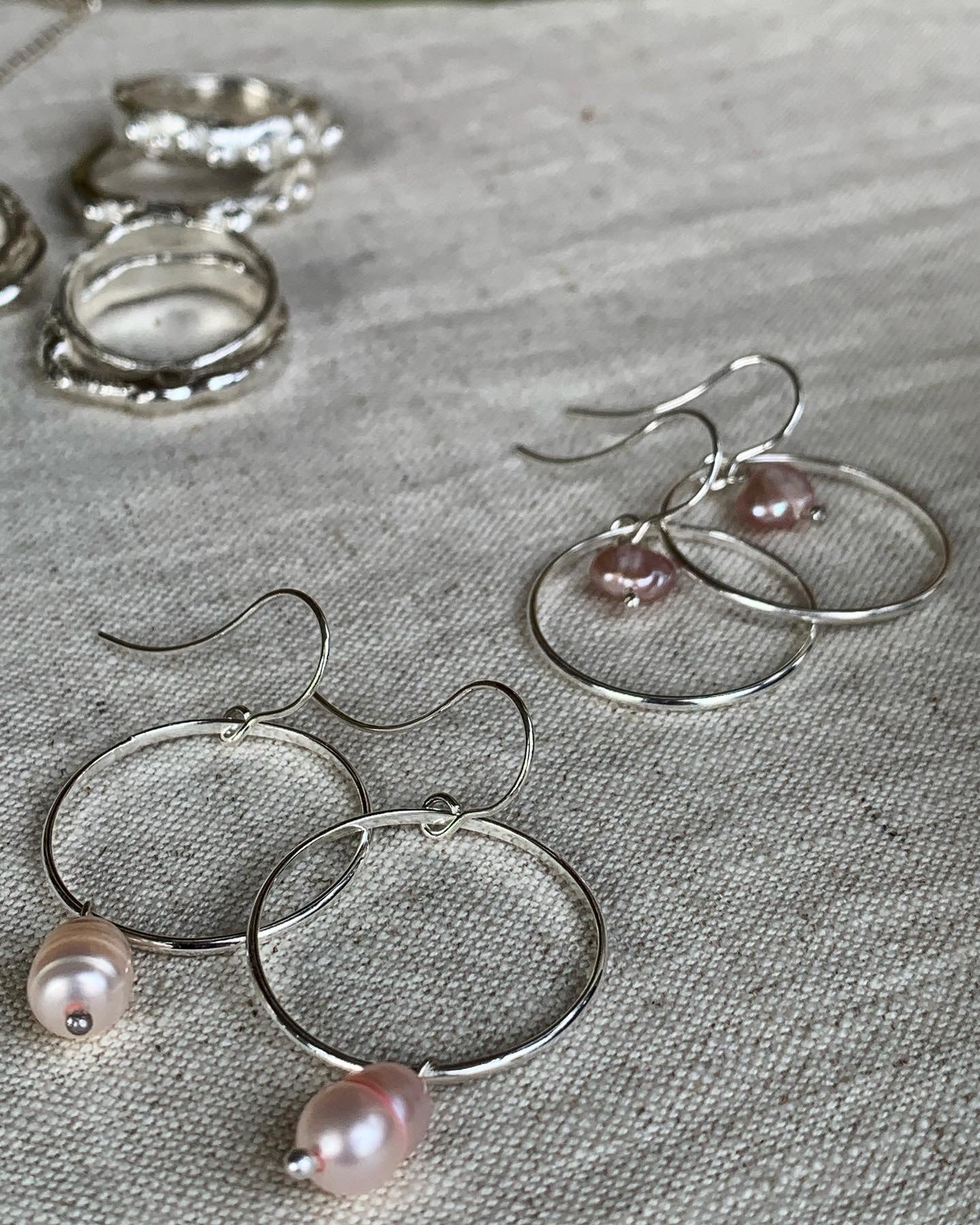 Earrings I Ear Adornment Sterling Silver hanging Hoops with single pearl