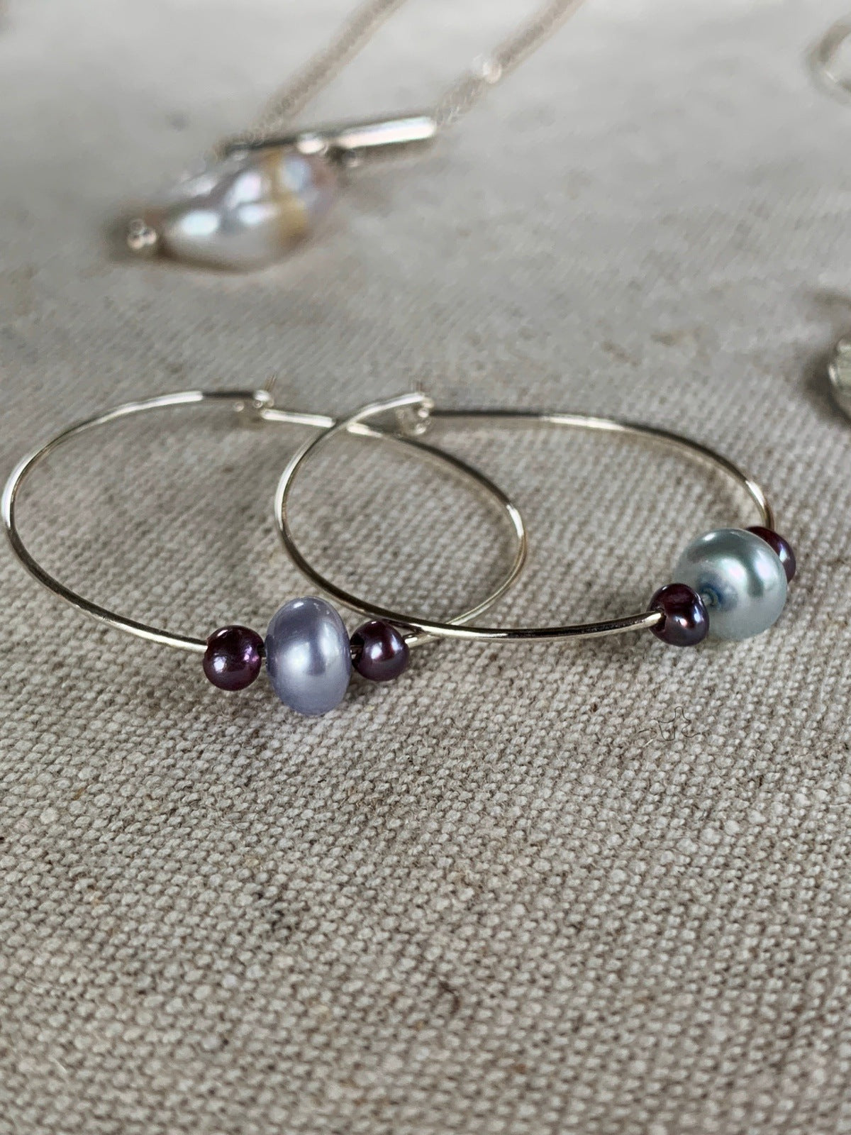 Earrings I Ear Adornment Sterling silver hoops with pearls featured