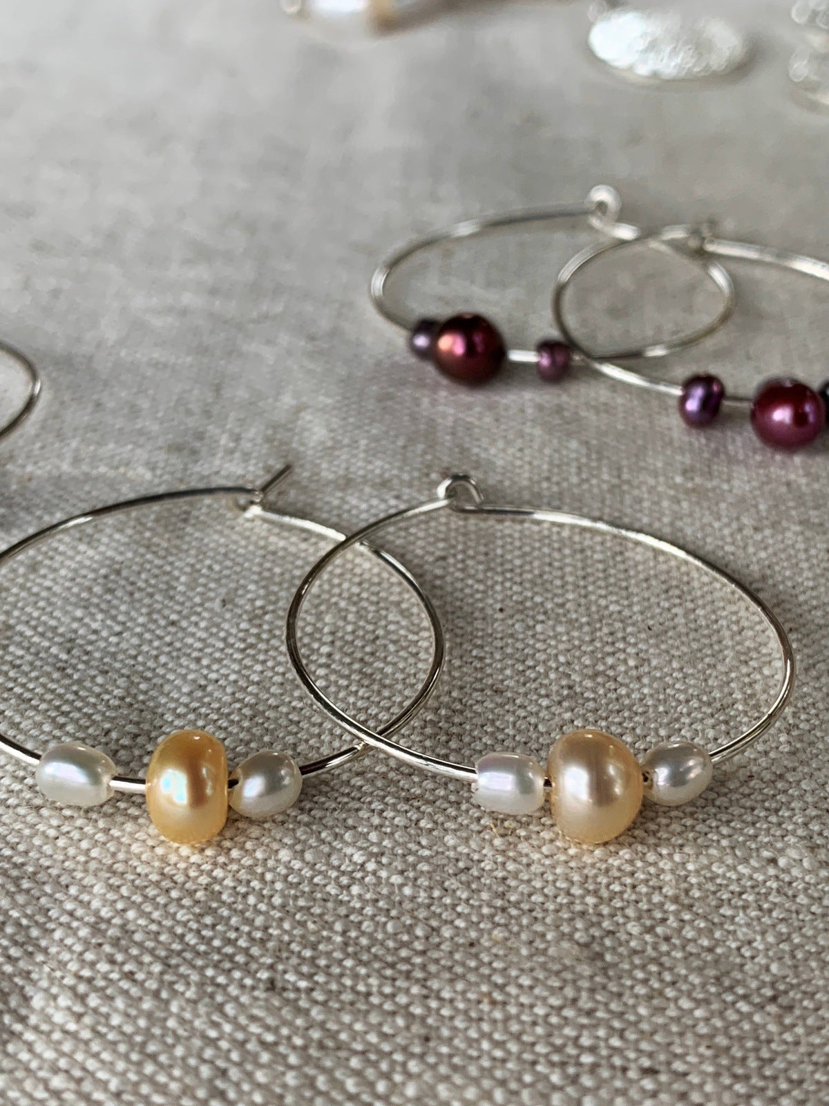 Earrings I Ear Adornment Sterling silver hoops with pearls featured